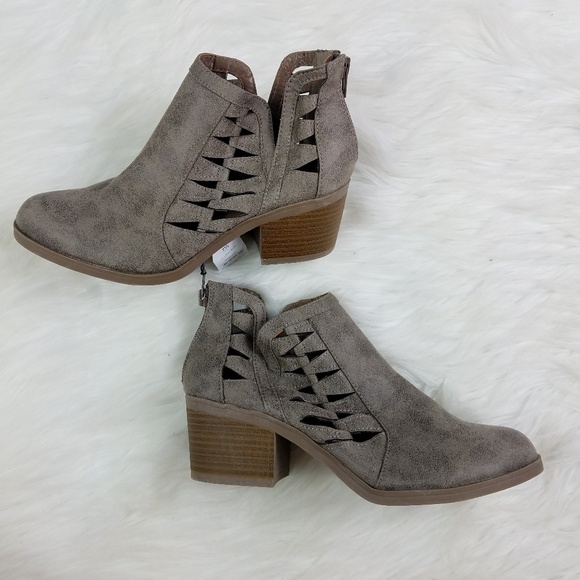 Time and Tru Shoes - Time & Tru Laser Cutout Brown Heeled Bootie 7.5